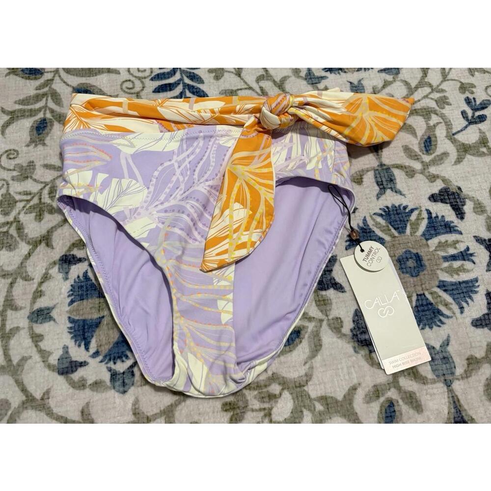 Calia Women’s High Rise Bikini Bottoms XXS Tummy Control‎ Lilac Orange NWT
